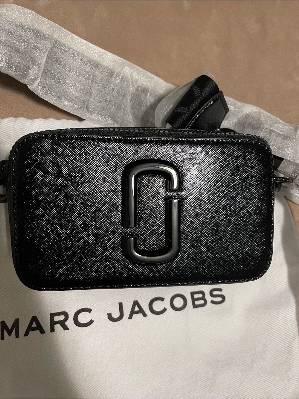 Marc Jacobs Black Metallic Snapshot Crossbody Bag